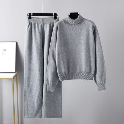 2+Solid Color High Collar Knit Sets
