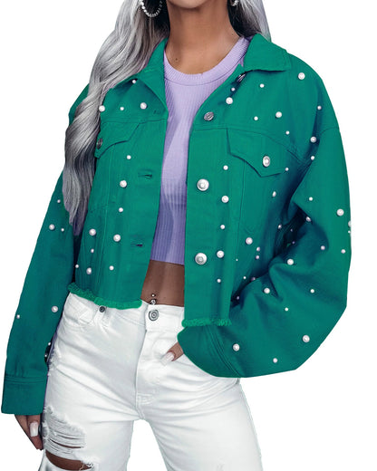 Casual Street Style Denim Jacket with Beads