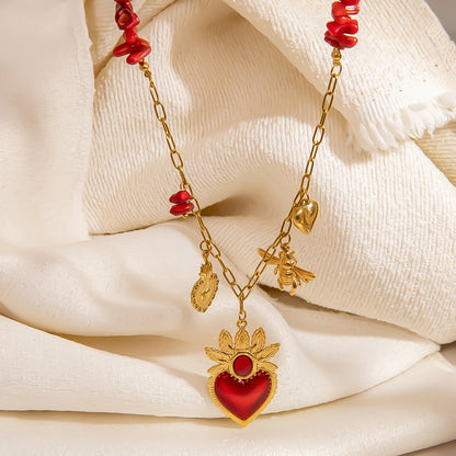 DIY Coral Branch Heart Pendant Stainless Steel Necklace