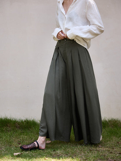 High-Waisted Pleated Skirt Pants Elegant Casual A-Line Trousers