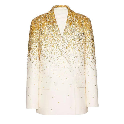 Double-Breasted Blazer Jacket with Sequins and Beading