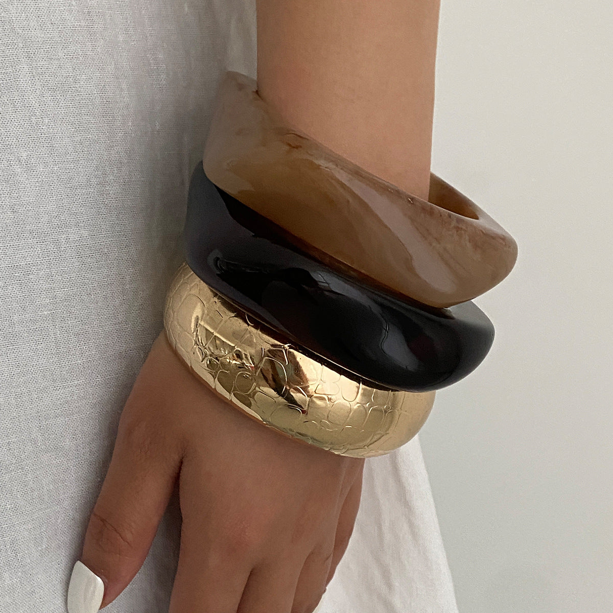 Trendy Polygon Dipped Bracelet - Fashionable Metal Snake Stripe Bangle