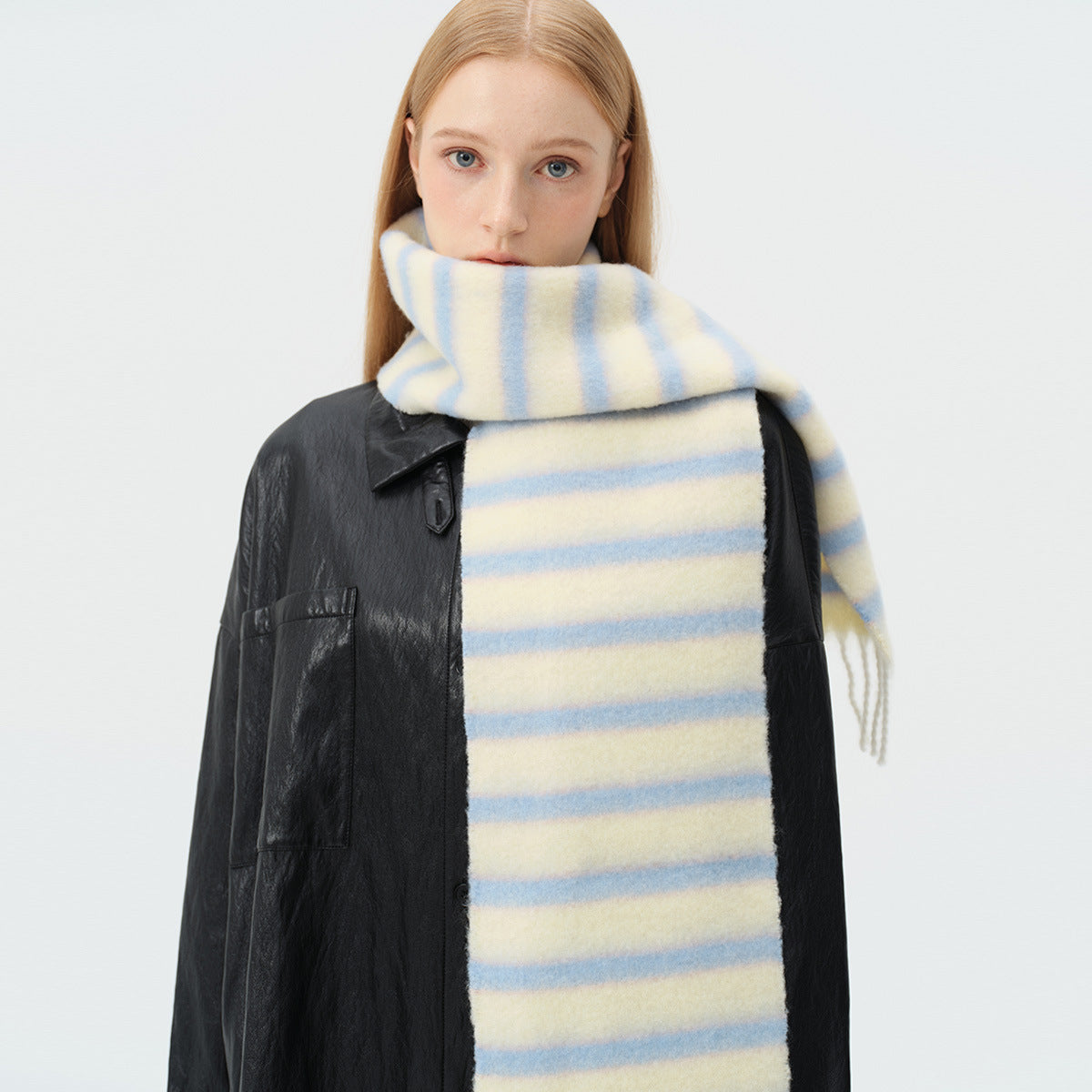Colorful Striped Wool Blend Scarf With Fringe