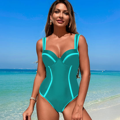 New Women'S High-Waisted Black And White Striped One-Piece Swimsuit