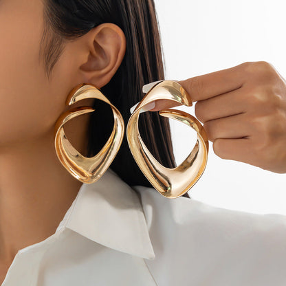Geometric Bowknot Stud Earrings Metal Floral Design Jewelry