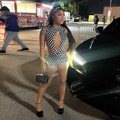 Dot Pattern Sexy Hollow Out Jumpsuit Set
