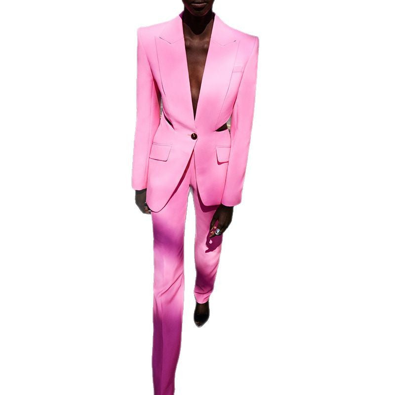 Sheer Mesh Panel Blazer And Tapered Pants Set