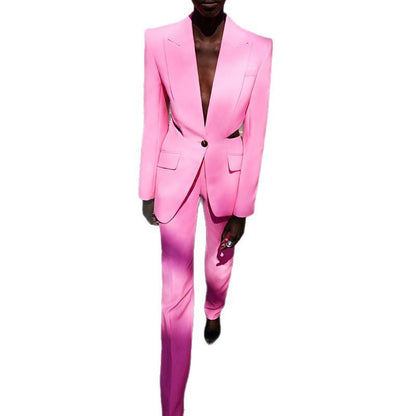 Sheer Mesh Panel Blazer And Tapered Pants Set