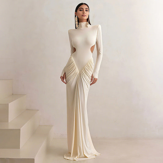 Elegant High Neck Bodycon Long Dress With Backless Design