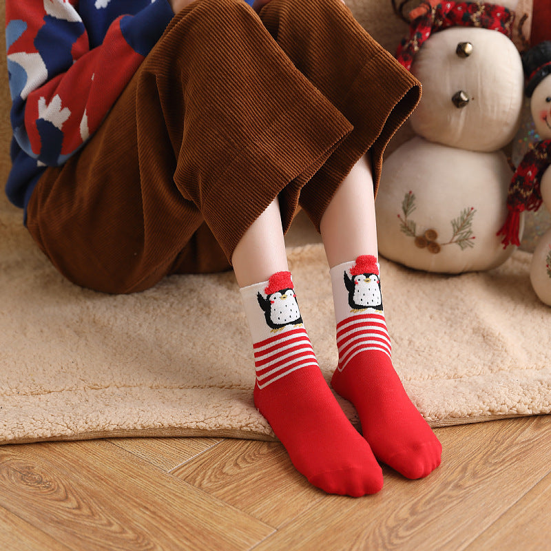 Christmas Reindeer Cartoon Funny Crew Socks