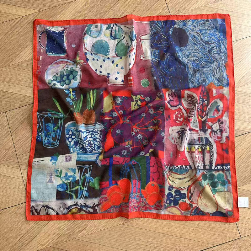 Vintage Collage Print Silk Square Scarf