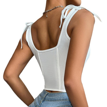 Sexy Slim Fit Spaghetti Strap Top With Bow Detail