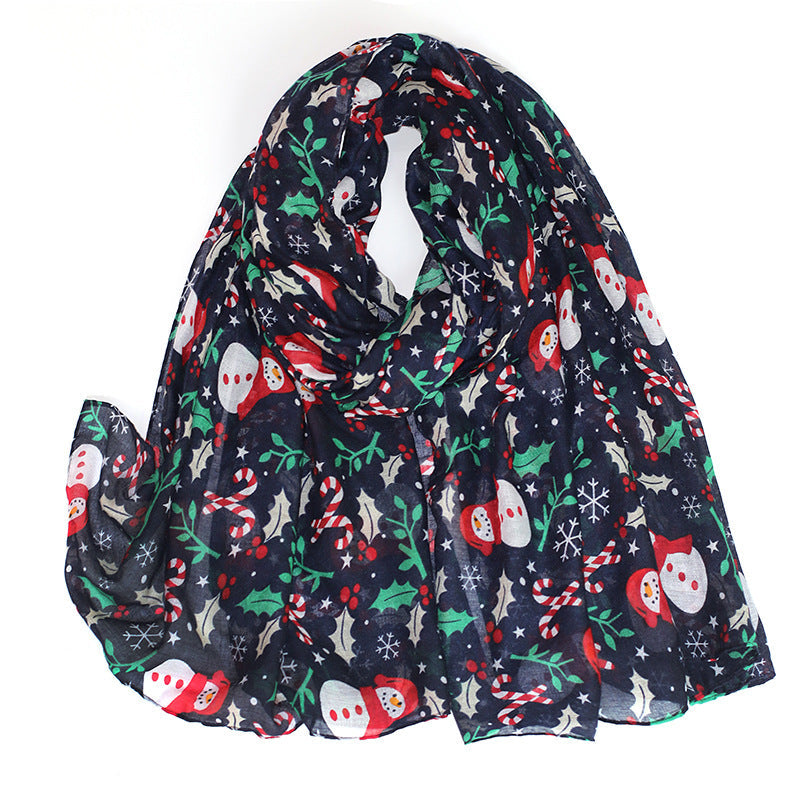 Christmas Theme Cartoon Print Silk Scarf