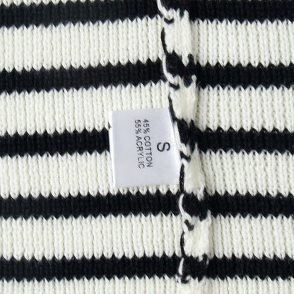 Black Striped Polo Sweater Casual Loose Knit Top
