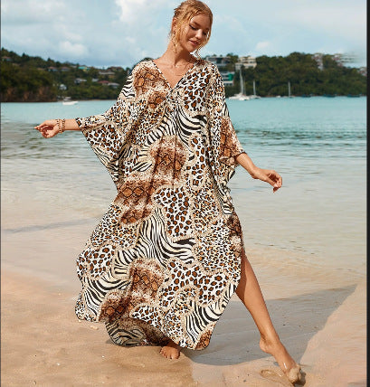Summer Cotton Printed Beach Blouse Vacation Casual Bikini Sunscreen Beach Skirt
