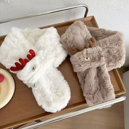 Cute Fuzzy Reindeer Antlers Soft Winter Scarf