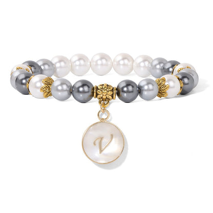 Letter Shell Pendant Pearl Beaded Bracelets