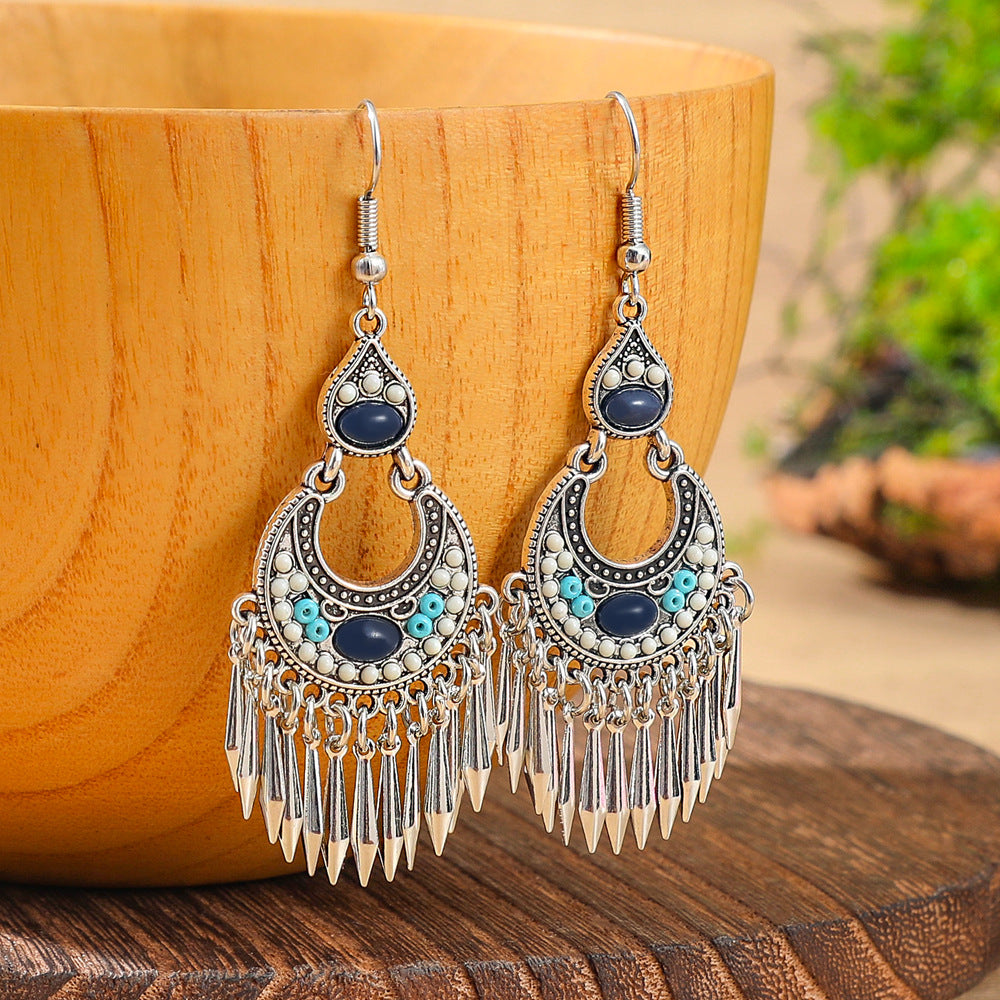 Bohemian Vintage Floral Tassel Earrings for Women