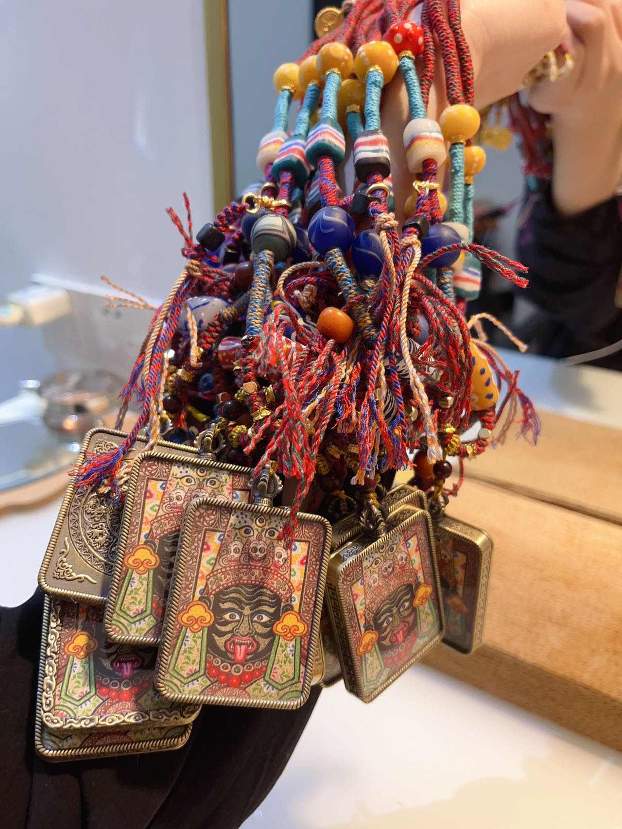 Zajiram Thangka Pendant With Tibetan Handmade Glass Necklace Rop