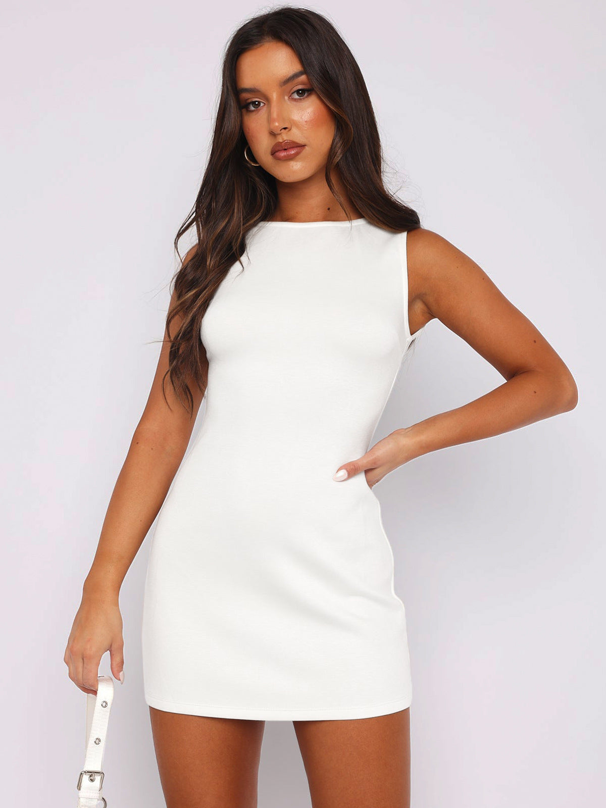 High-Waisted Bodycon Dress Solid Color Elegant Sleeveless Mini Dress