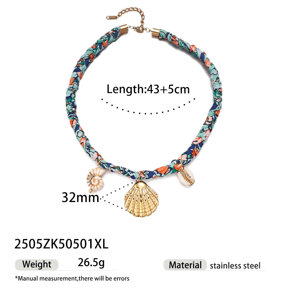Boho Shell Pendant Braided Cord Necklace
