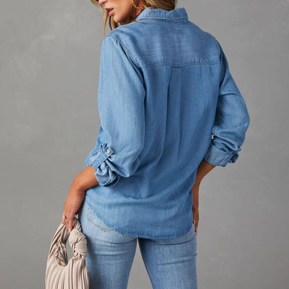 Casual Lapel Collar Button Down Denim Shirt