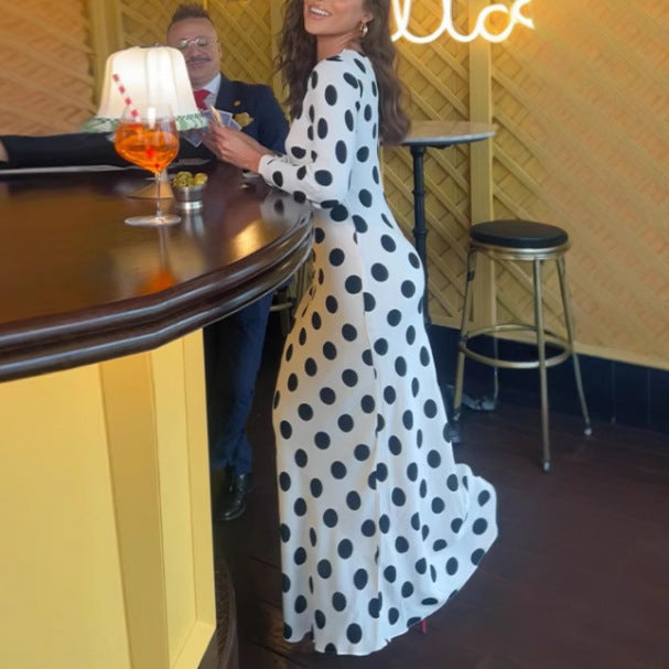 Polka Dot A-Line Dress for Women - Trendy Casual Long Sleeves