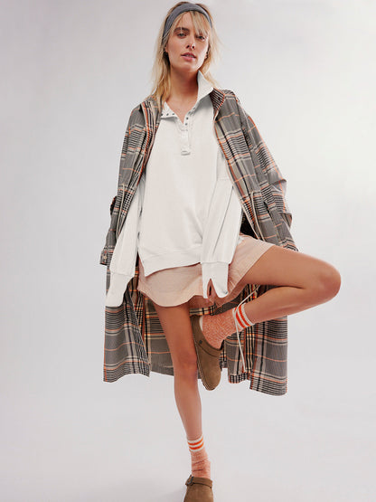 Trendy Casual Polo Neck Sweatshirt with Lantern Sleeves