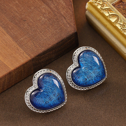 Heart-Shaped Resin Earrings Elegant Retro Style