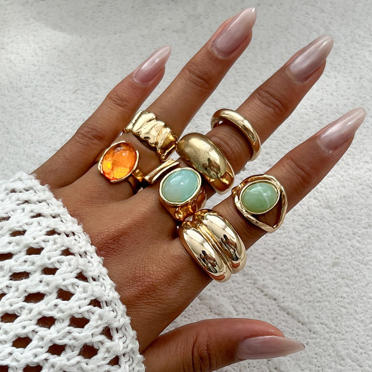 Geometric Vintage Gemstone Ring Set For Women
