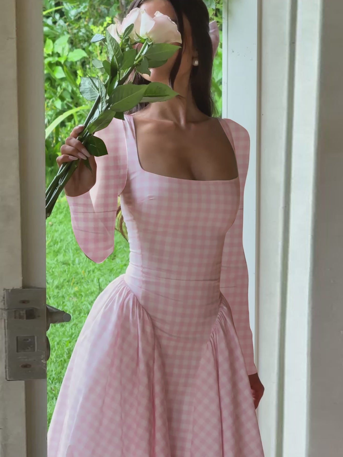 Sexy Checkered Dress Stylish High-Waisted A-Line Dress