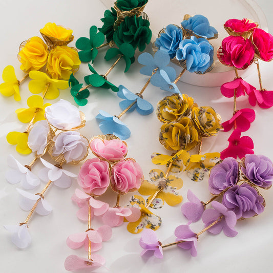 Chic Floral Chiffon Earrings Lightweight Vacation Style