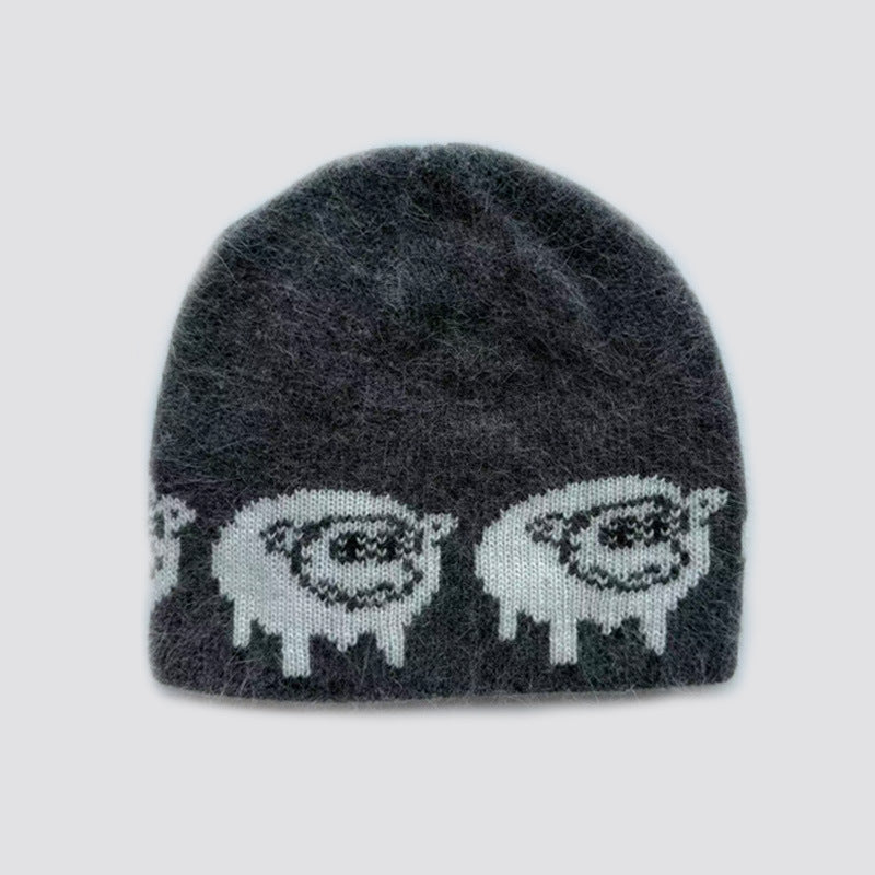 Cute Knitted Rabbit Hair Blend Beanie Hat for Women