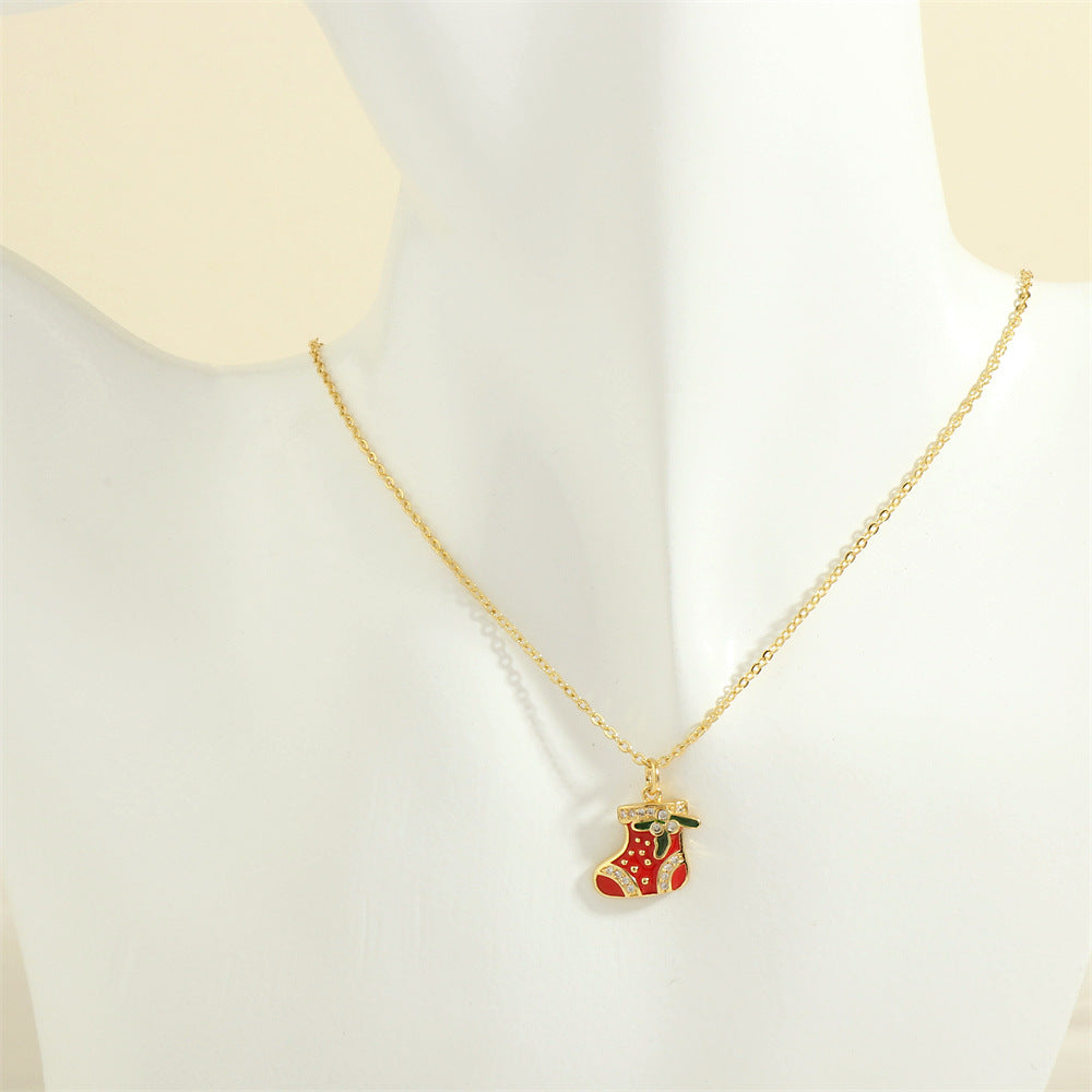 Simple Christmas Pendant Enamel Necklace
