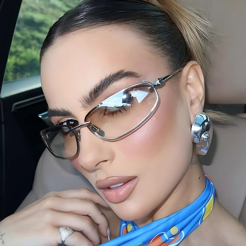 Y2K Fashion Rimless Sunglasses Stylish Metallic Shades