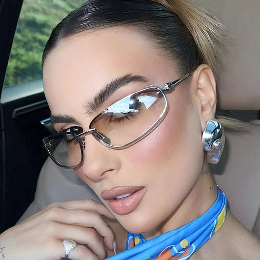 Y2K Fashion Rimless Sunglasses Stylish Metallic Shades