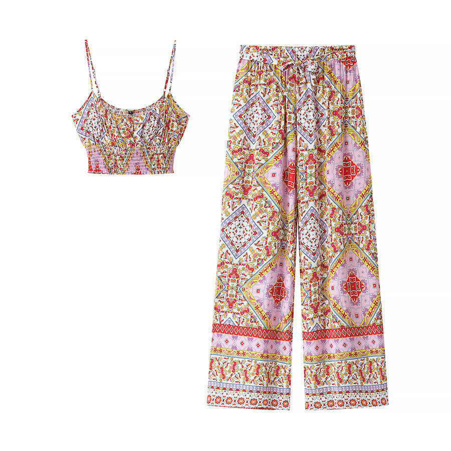 Troposa - Boho Print Top And Pants Set - Colorful &amp; Chic