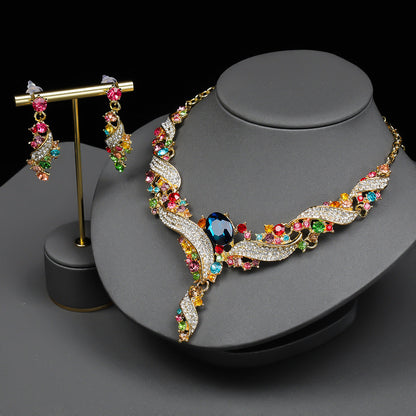 Trendy Colorful Pendant Necklace and Earring Set