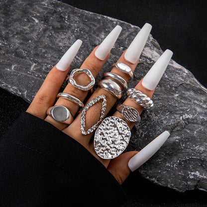 Geometric Metal Lava Line Open Ring Set - 4 Pieces