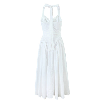 Casual Solid Color Pleated Halte Maxi Dress