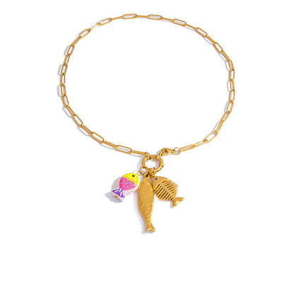 Stylish Fish Pendant Stainless Steel Necklace with 18K Gold Plating