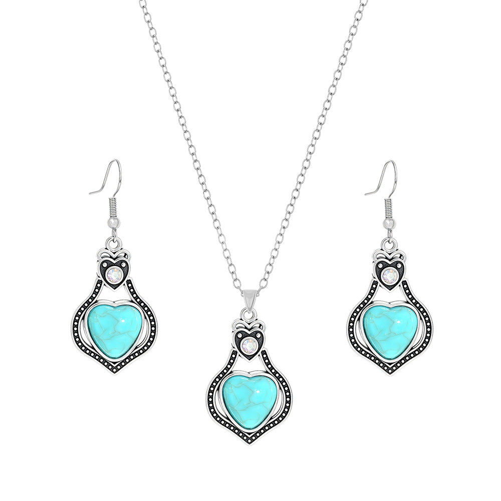 Turquoise Vintage Style Earrings Necklace Set
