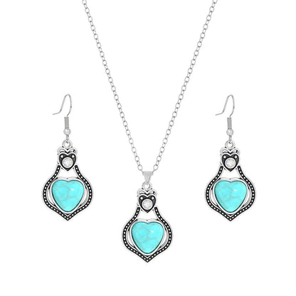 Turquoise Vintage Style Earrings Necklace Set