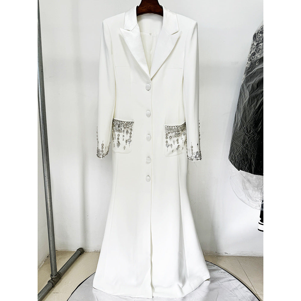 Elegant Tailored Satin Dress With Beaded Embellishments