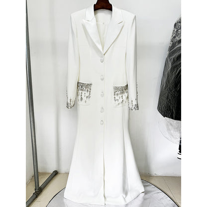 Elegant Tailored Satin Dress With Beaded Embellishments