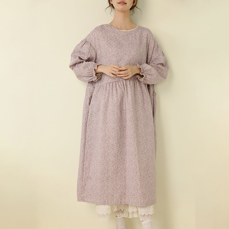Japanese Style Floral Maxi Dress Casual Long Sleeve