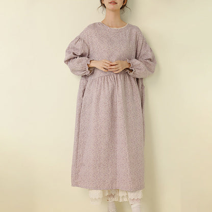 Japanese Style Floral Maxi Dress Casual Long Sleeve