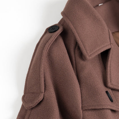 Winter Notch Collar Crop Pea Trench Coat