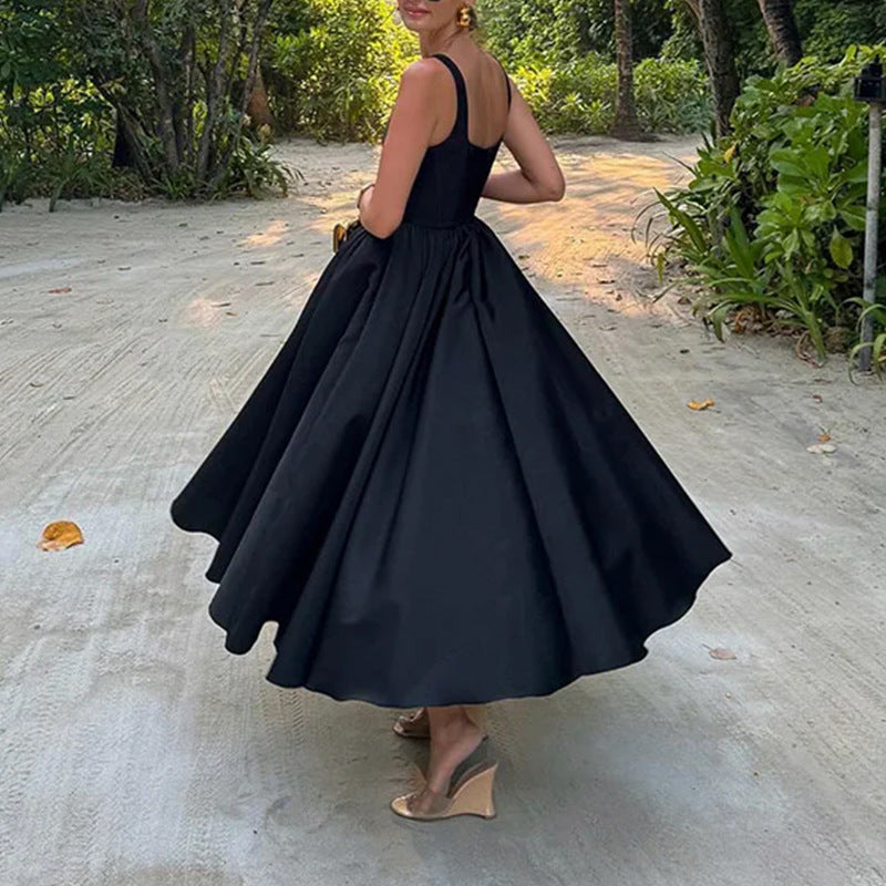 Elegant Square Neck Ruched Waist Dress for Women