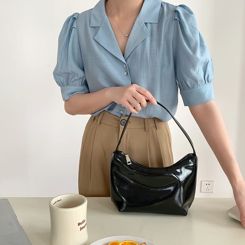 Minimalist Solid Color Leather Shoulder Bag